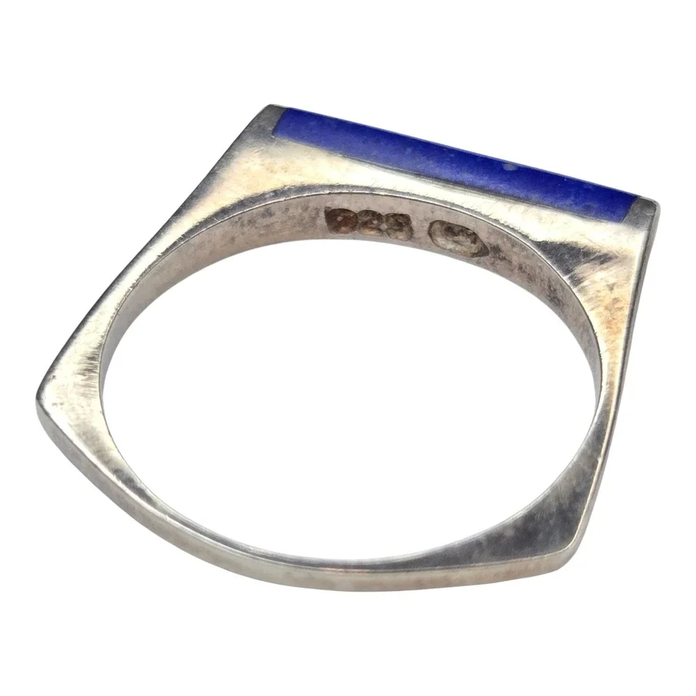 Vintage Blue Lapis Lazuli Ring Size 7.75 Sterling Silver 925 Inlay
